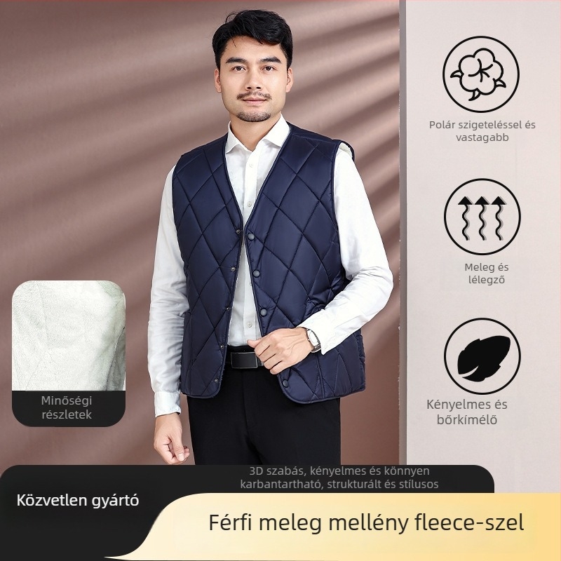Férfiaknak szabadidős, ujj nélküli mellény fleece béléssel, poliészter rost töltettel, poliészter anyagból