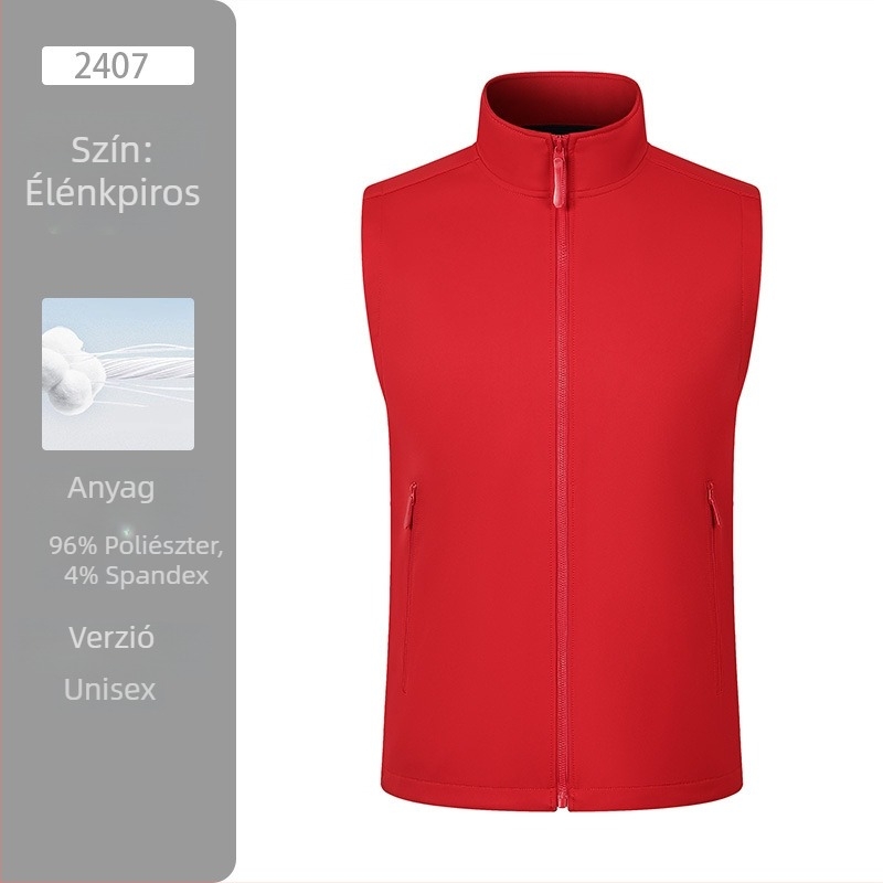 Fleece béléses kültéri munkás mellény, egyszínű mintázat, cipzárral záródó, kapucni nélküli, 100% poliészter