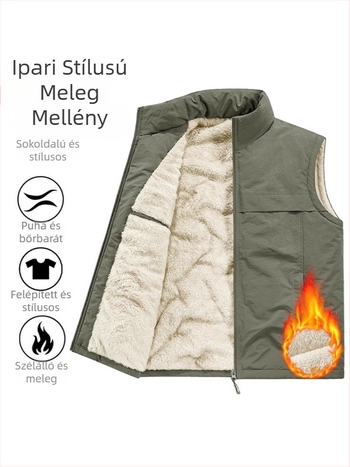 Férfi pamut bélelt mellény fleece-béléssel, poliészter töltőanyag, nylon külső anyag, cipzáras zsebek, tavasz 2025