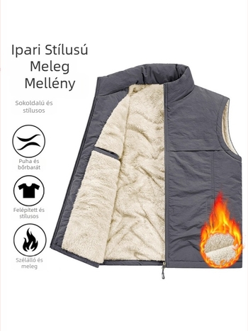 Férfi pamut bélelt mellény fleece-béléssel, poliészter töltőanyag, nylon külső anyag, cipzáras zsebek, tavasz 2025