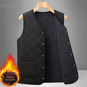 Férfi mellény poliesteren anyagból, fleece bélés, V-nyakú, laza szabás