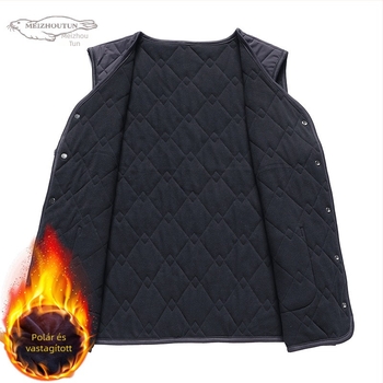 Férfi mellény poliesteren anyagból, fleece bélés, V-nyakú, laza szabás