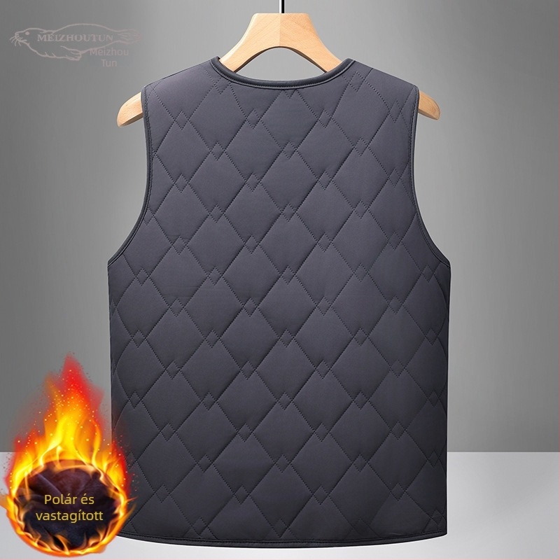 Férfi mellény poliesteren anyagból, fleece bélés, V-nyakú, laza szabás