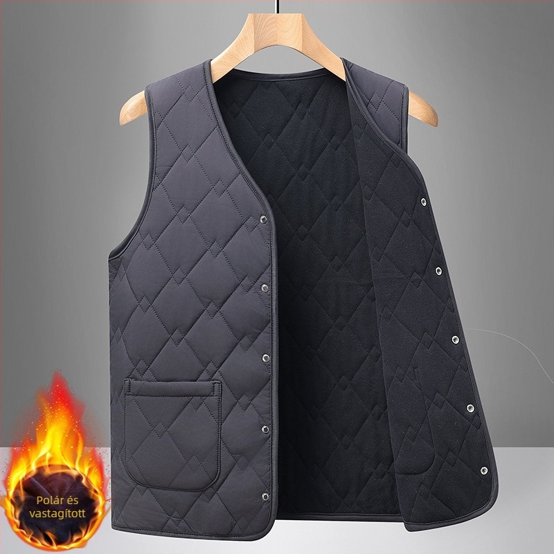 Férfi mellény poliesteren anyagból, fleece bélés, V-nyakú, laza szabás