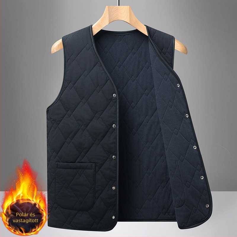 Férfi mellény poliesteren anyagból, fleece bélés, V-nyakú, laza szabás