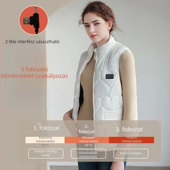 USB-tápellátású fűtőmellény, pamut töltettel, nagy méret, álló gallér, cipzárral, téli viselet.