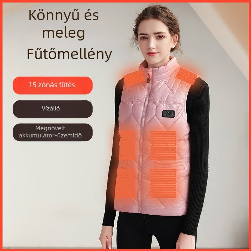 USB-tápellátású fűtőmellény, pamut töltettel, nagy méret, álló gallér, cipzárral, téli viselet.