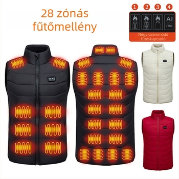 Új 28-zónás fűthető mellény nőknek és férfiaknak, nagy méret, vastag, meleg, USB négy-zónás fűtés