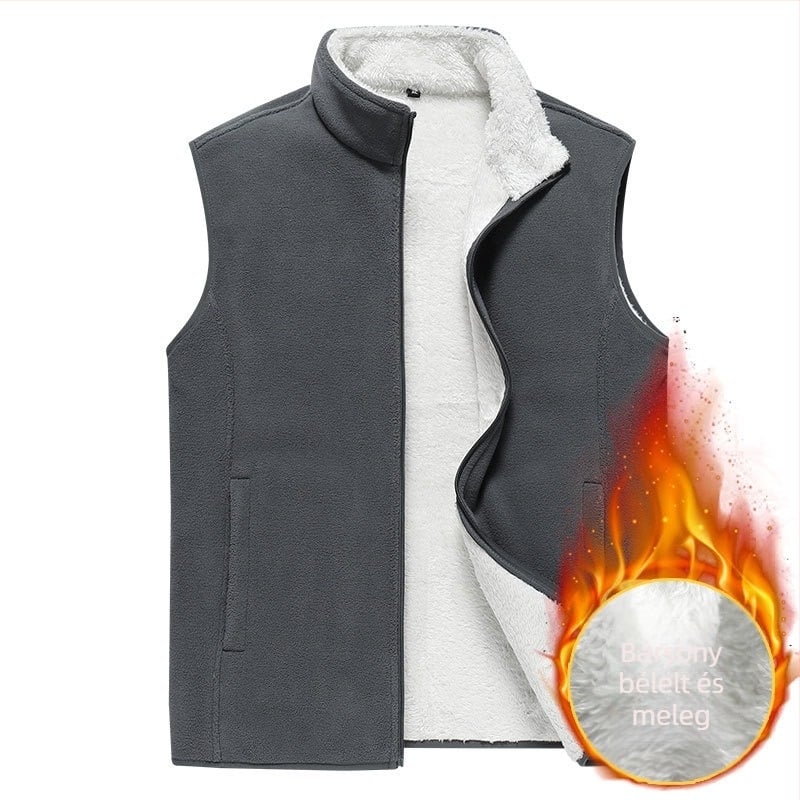 Férfi polár fleece mellény magas galléval, elöl cipzárral, vastag fleece, több zseb