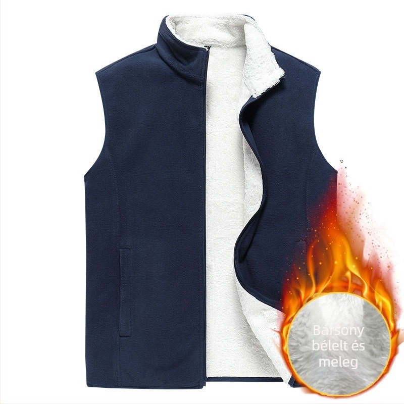 Férfi polár fleece mellény magas galléval, elöl cipzárral, vastag fleece, több zseb