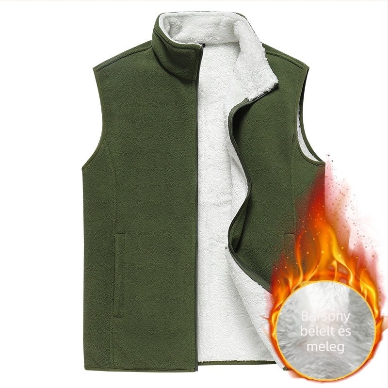 Férfi polár fleece mellény magas galléval, elöl cipzárral, vastag fleece, több zseb