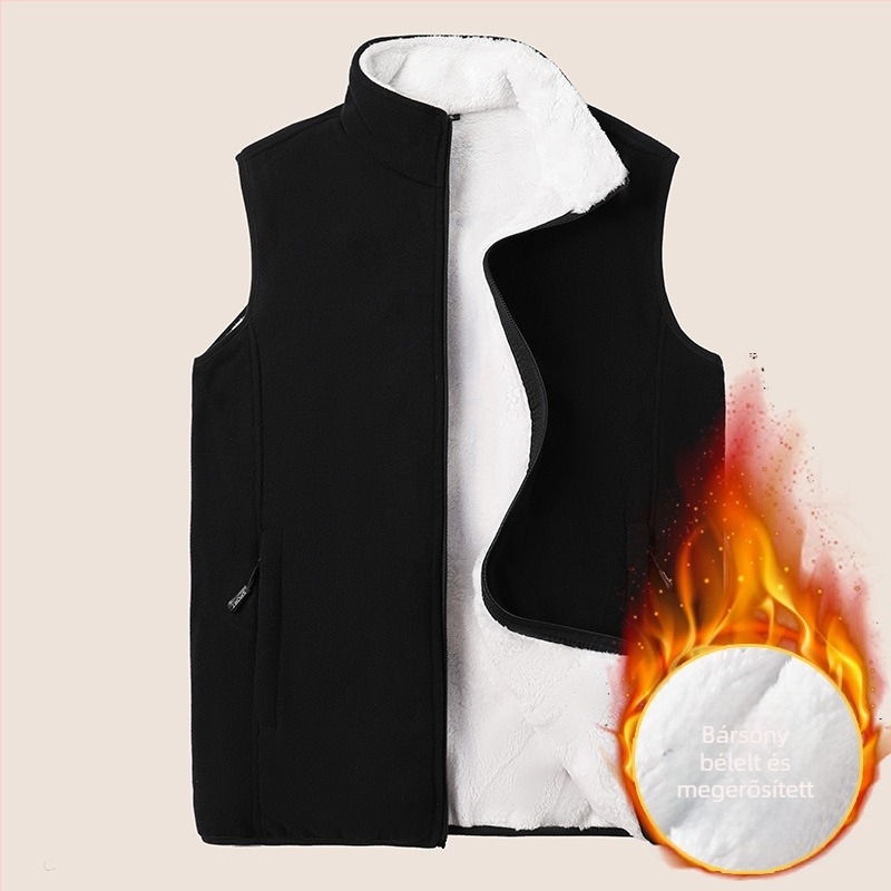 Férfi polár fleece mellény magas galléval, elöl cipzárral, vastag fleece, több zseb