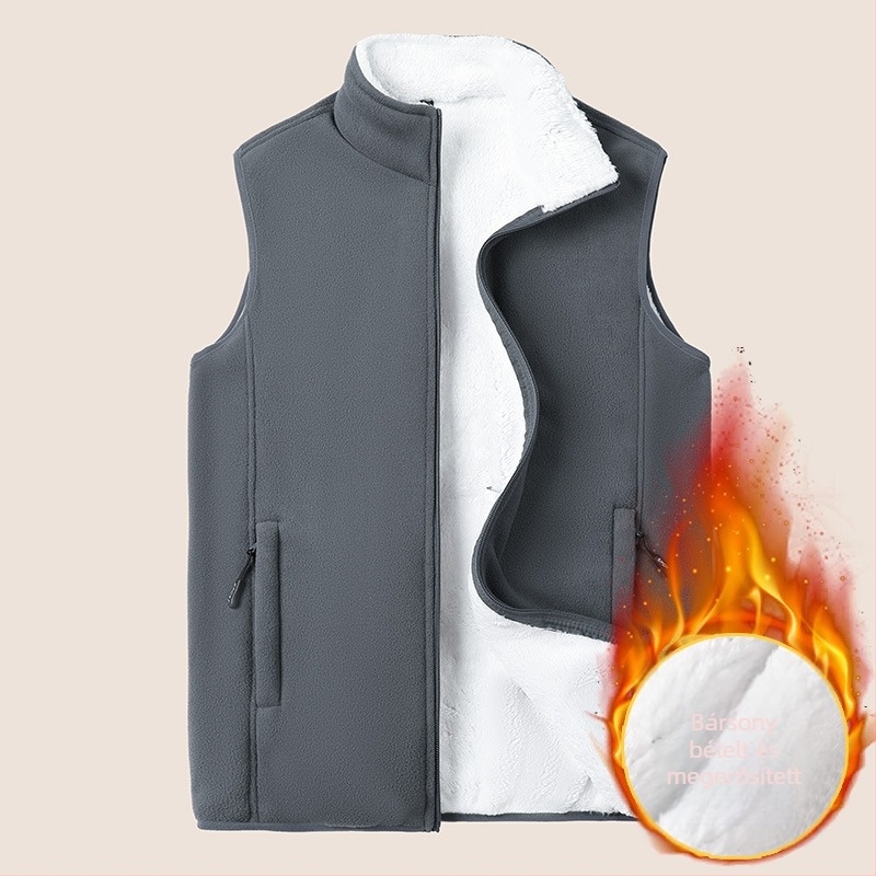 Férfi polár fleece mellény magas galléval, elöl cipzárral, vastag fleece, több zseb