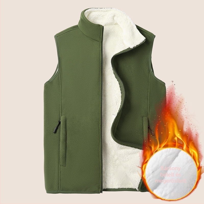 Férfi polár fleece mellény magas galléval, elöl cipzárral, vastag fleece, több zseb