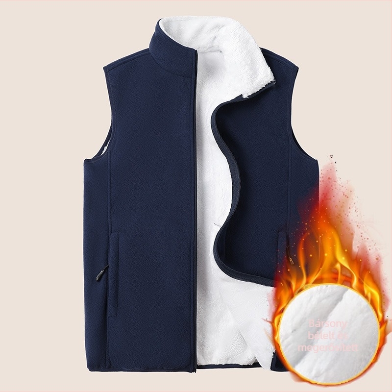 Férfi polár fleece mellény magas galléval, elöl cipzárral, vastag fleece, több zseb
