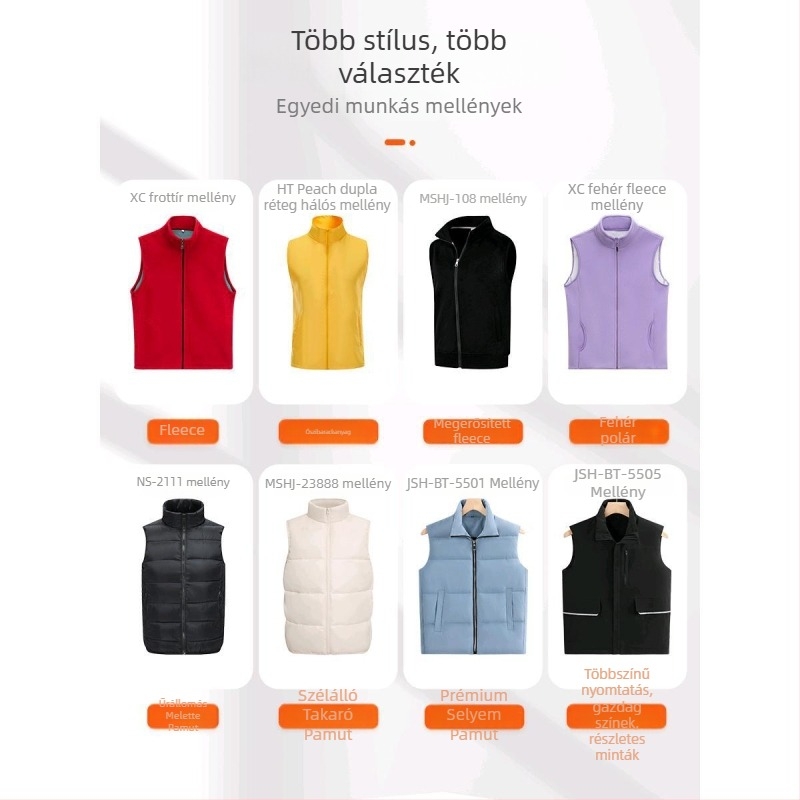 Fleece-béléssel készült vastag mellény logónyomtatással téli munkaruházathoz (elöl cipzár, kapucni nélkül, bő szabású)