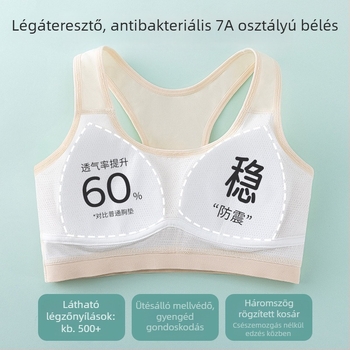 Fiatal lányoknak szóló sportmelltartó, teljes kosár, vékony formázott hab, nylon anyag, bélés viszkóz 90–95%, légáteresztő és izzadság-elvezető