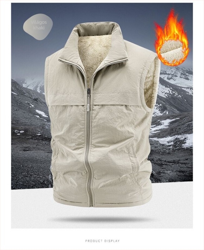Férfi őszi-téli fleece mellény, vastag meleg, kültéri horgászatra, több zsebbel, plusz méret