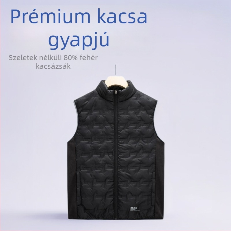 Férfi pamutkeverék mellény, karcsú szabású, álló gallér, cipzár, csíkos minta, téli viselet