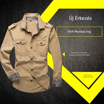 Pamut férfiing, slim-fit, hosszú ujjú, galléros, epaulette-díszítéssel