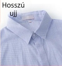 Női fehér ing kék csíkokkal, üzleti megjelenés, hosszú ujjú, V-nyak, rejtett gombolás, plusz méret, pamut-poliészter keverék