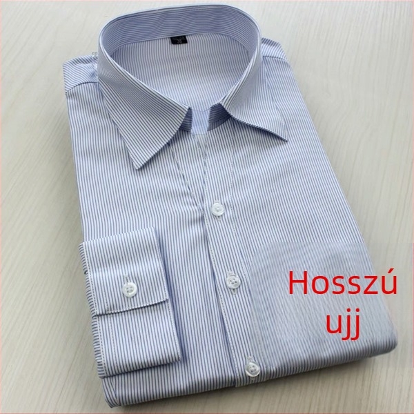 Női fehér ing kék csíkokkal, üzleti megjelenés, hosszú ujjú, V-nyak, rejtett gombolás, plusz méret, pamut-poliészter keverék