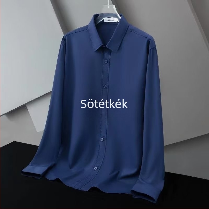Férfi hosszú ujjú ing, Slim Fit, vasalásmentes, négyszögletes gallér, Koreai stílus, Milk Silk