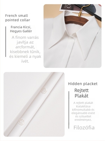 Női fehér ujjatlan ing polo gallérral, chiffon anyagból, slim fit