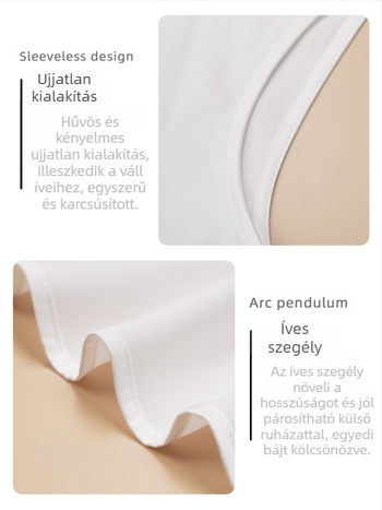 Női fehér ujjatlan ing polo gallérral, chiffon anyagból, slim fit