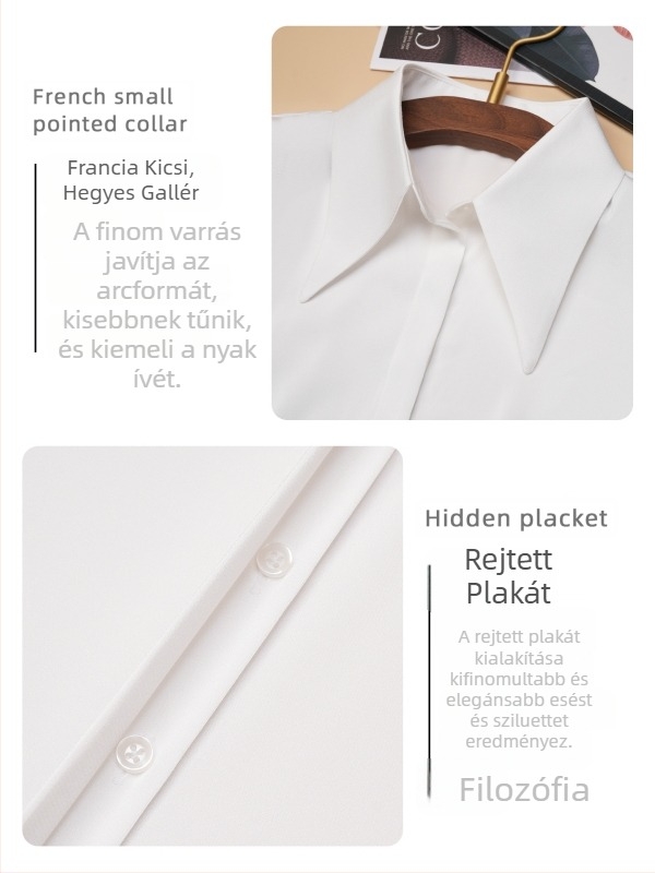 Női fehér ujjatlan ing polo gallérral, chiffon anyagból, slim fit