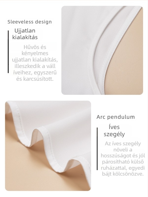 Női fehér ujjatlan ing polo gallérral, chiffon anyagból, slim fit
