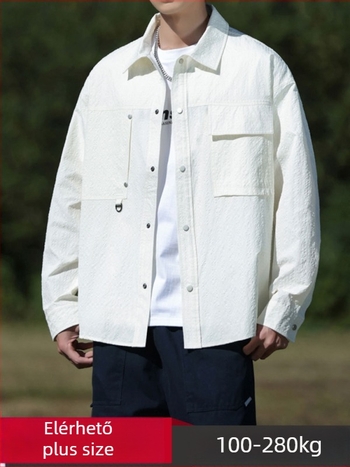 Lapos galléros hosszú ujjú ing lazán szabott, poliészter jacquard anyagból