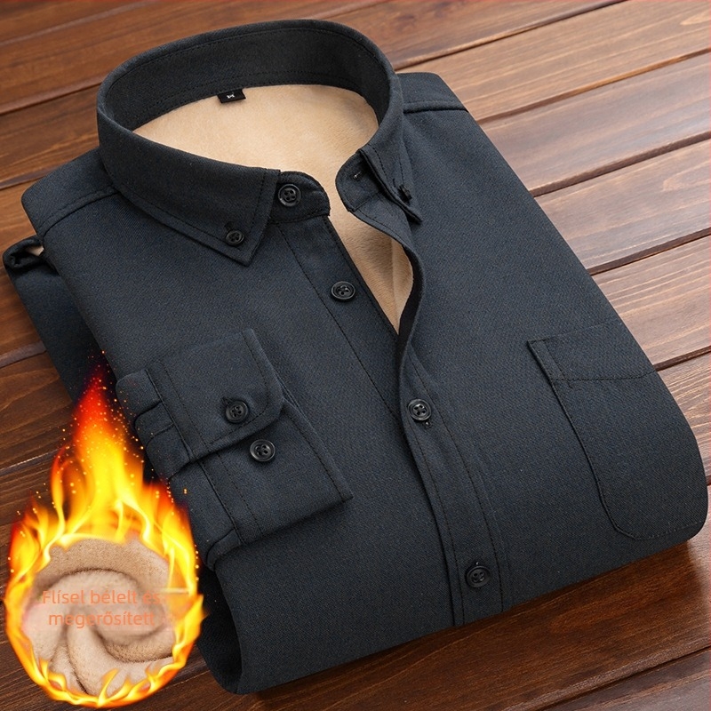 Oxford pamut-keverékből készült melegítőing fleece béléssel, álló gallér, hosszú ujjú, lazább szabású, egyszínű