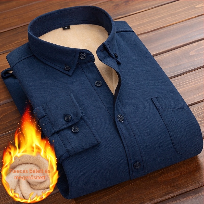 Oxford pamut-keverékből készült melegítőing fleece béléssel, álló gallér, hosszú ujjú, lazább szabású, egyszínű