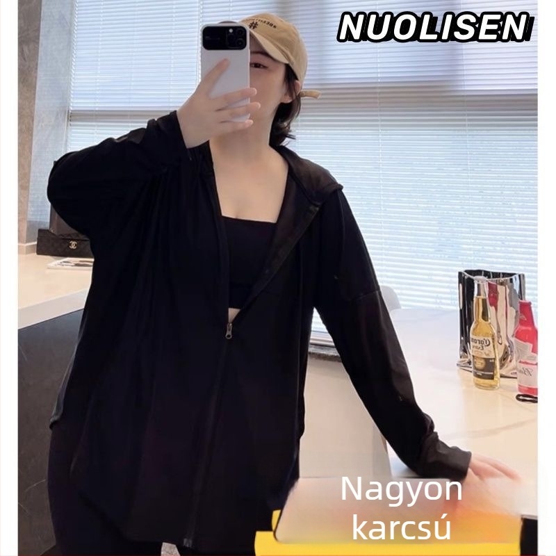 UV-védett chiffon ing kabát, laza szabású, hosszú ujjú, középmagas hossz 65–80 cm, UPF50+