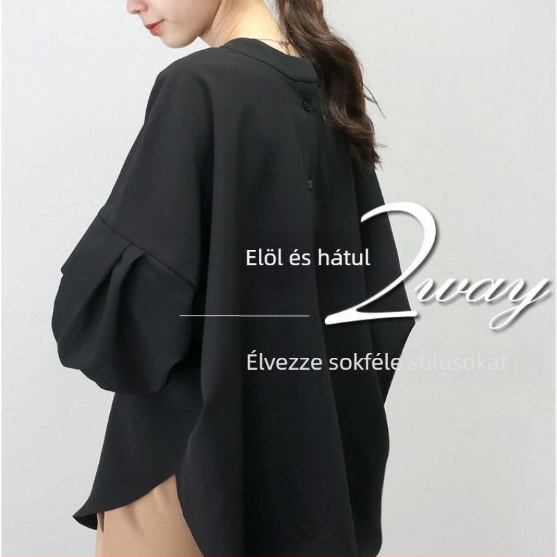 Oversize egyszínű ing, akril szálból, lámpás ujjak, egyvonalú gallér, laza szabás