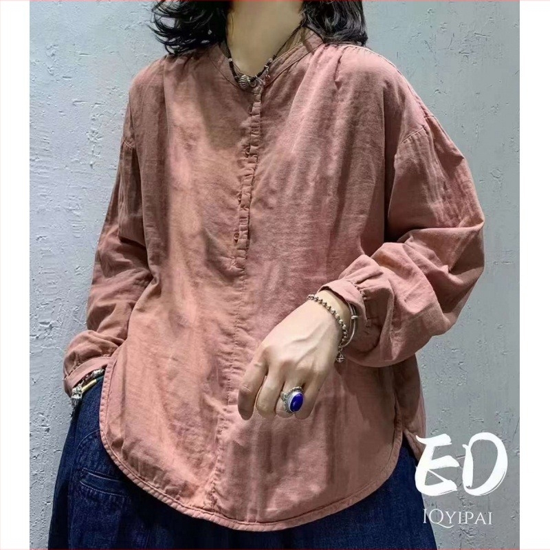 Pamut–len ing, egyszínű, patchwork stílus, laza szabás, kerek nyak