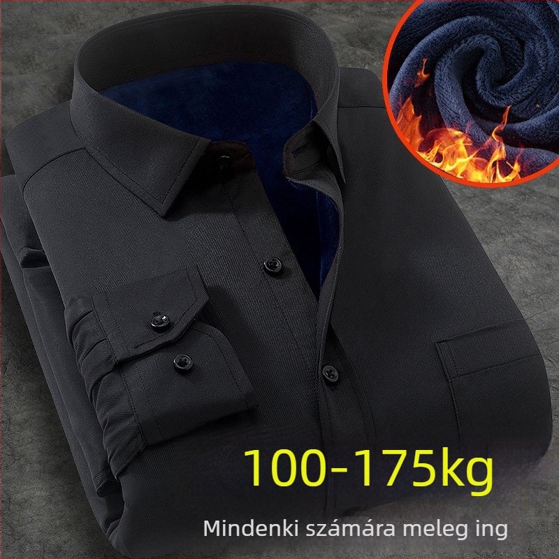 Téli melegséget fleece-béléssel, poliészter anyagból készült ing, lazább szabás