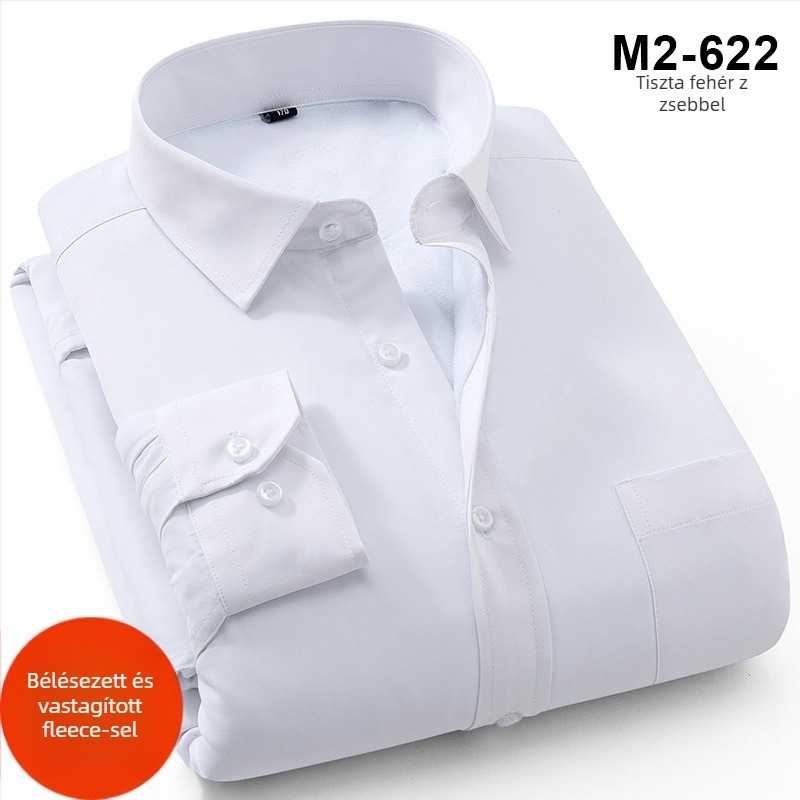 Téli melegséget fleece-béléssel, poliészter anyagból készült ing, lazább szabás