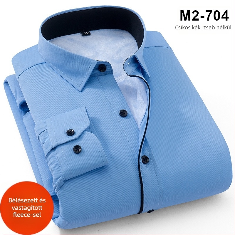 Téli melegséget fleece-béléssel, poliészter anyagból készült ing, lazább szabás