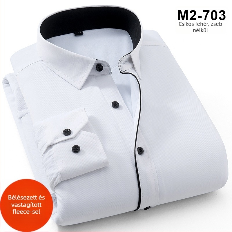 Téli melegséget fleece-béléssel, poliészter anyagból készült ing, lazább szabás
