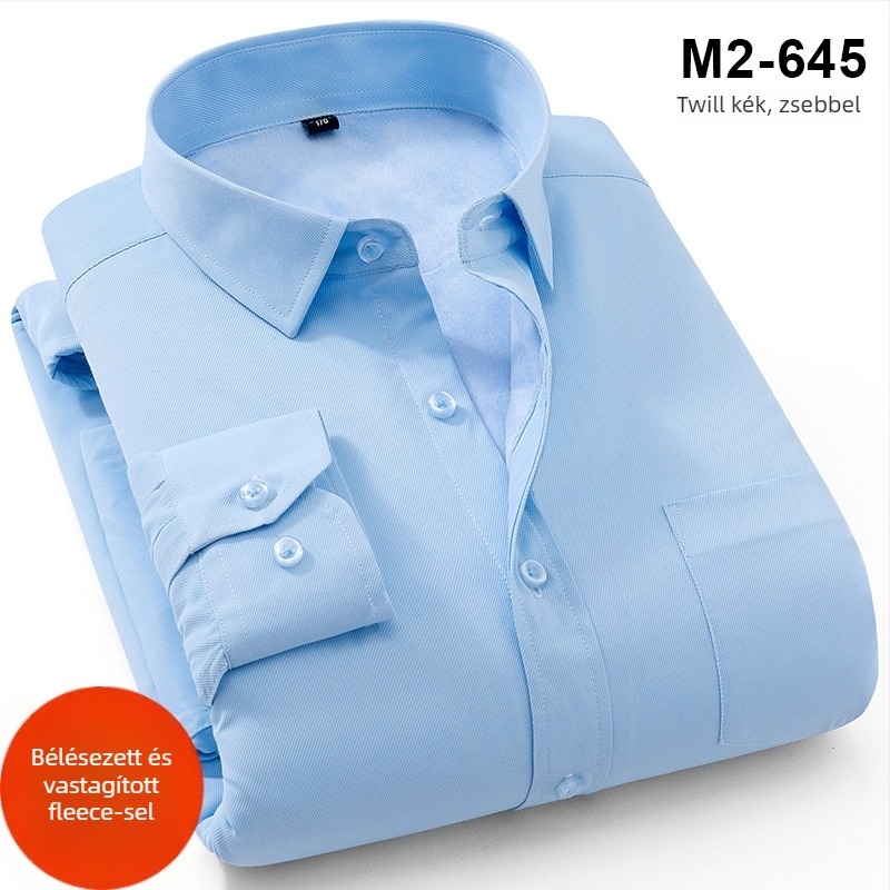 Téli melegséget fleece-béléssel, poliészter anyagból készült ing, lazább szabás