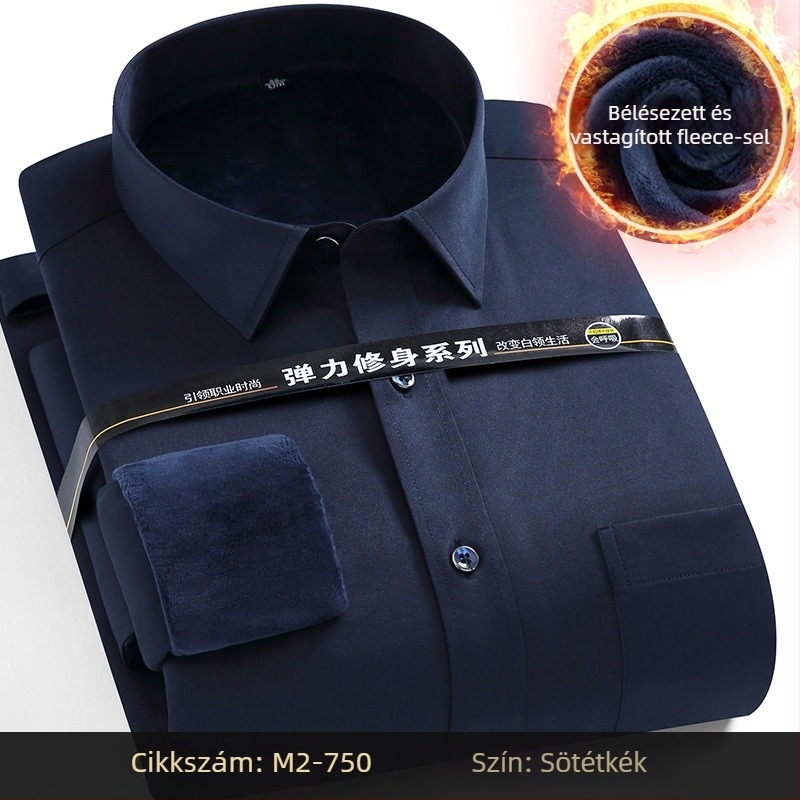 Téli melegséget fleece-béléssel, poliészter anyagból készült ing, lazább szabás