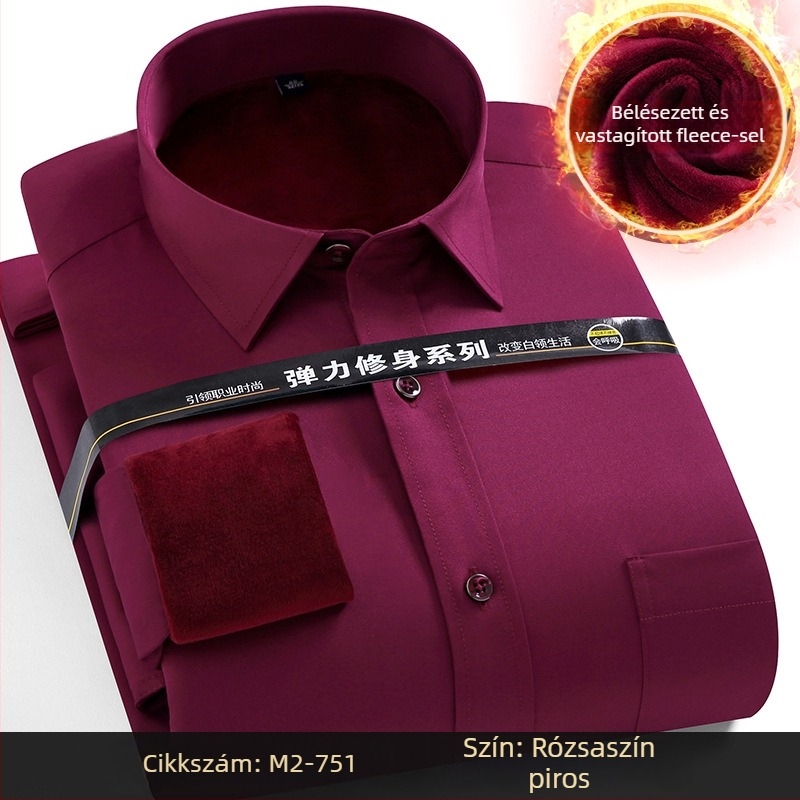 Téli melegséget fleece-béléssel, poliészter anyagból készült ing, lazább szabás