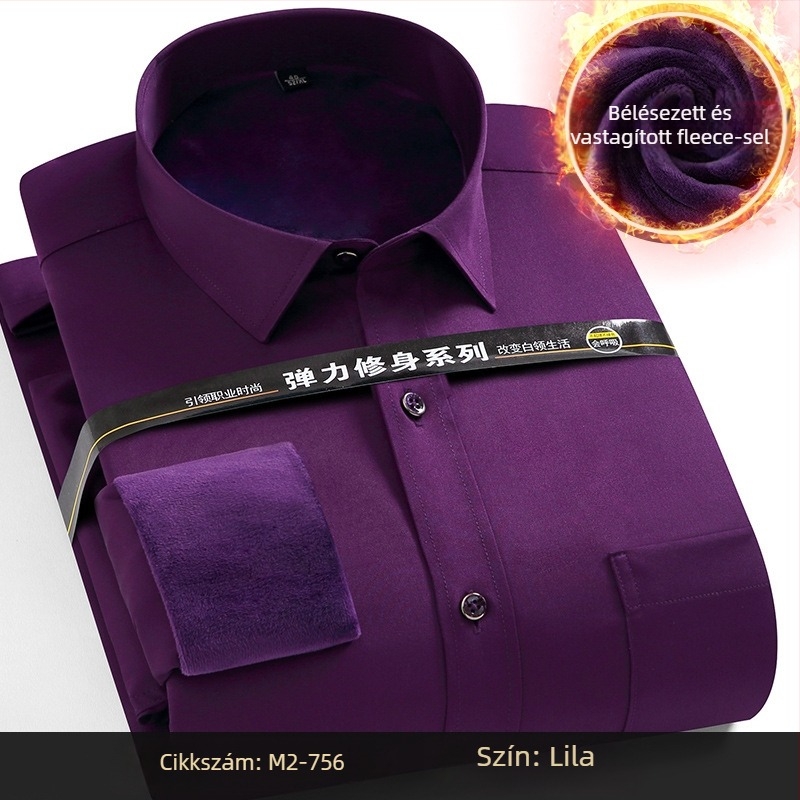 Téli melegséget fleece-béléssel, poliészter anyagból készült ing, lazább szabás