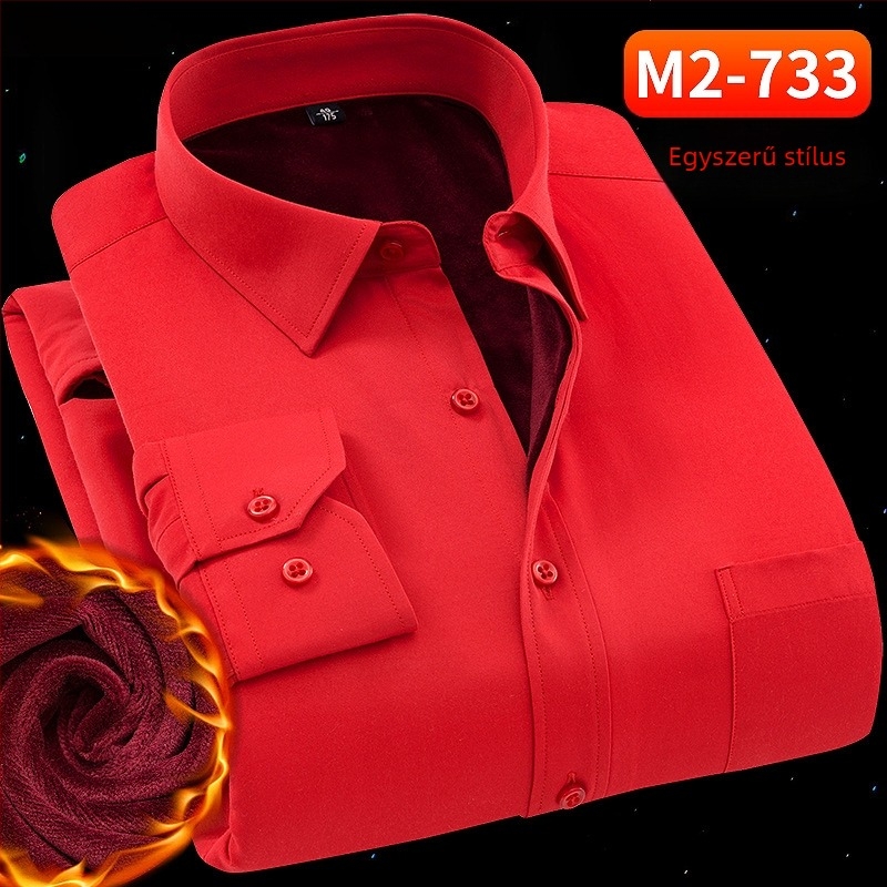 Téli melegséget fleece-béléssel, poliészter anyagból készült ing, lazább szabás