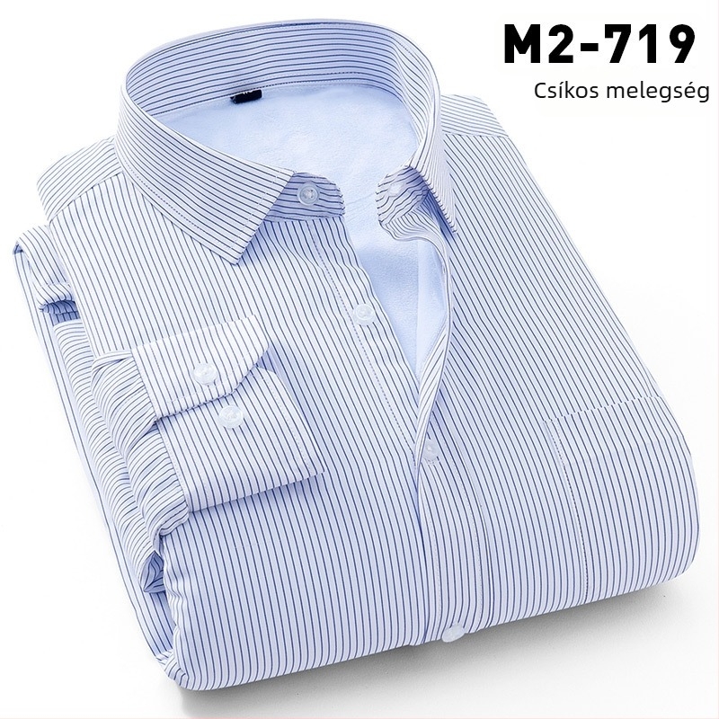 Téli melegséget fleece-béléssel, poliészter anyagból készült ing, lazább szabás