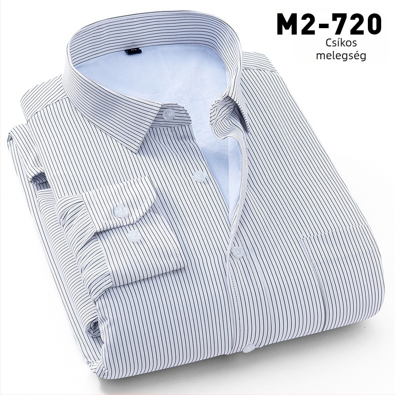 Téli melegséget fleece-béléssel, poliészter anyagból készült ing, lazább szabás