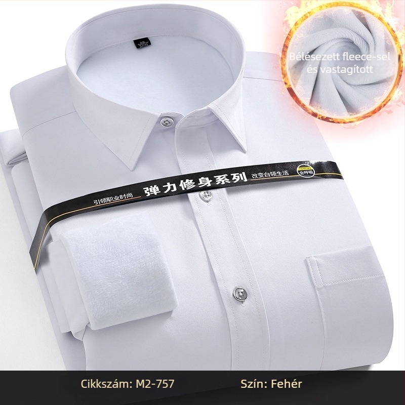 Téli melegséget fleece-béléssel, poliészter anyagból készült ing, lazább szabás