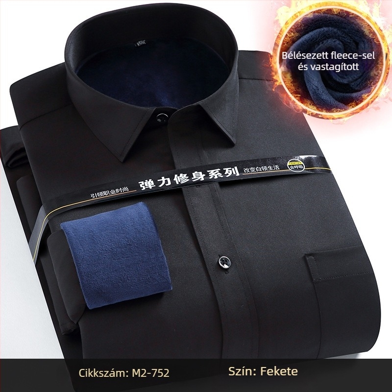 Téli melegséget fleece-béléssel, poliészter anyagból készült ing, lazább szabás